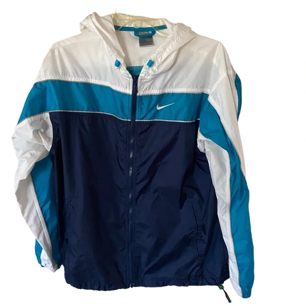 Nike jacket size L Blue/white/turquoise color with silver reflective strip